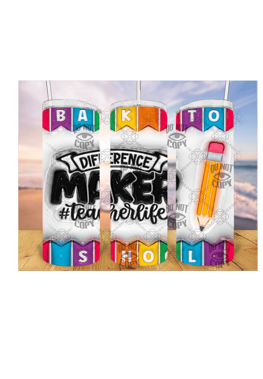 Diference Maker teacherlife 3D 20oz Tumbler Sublimation Print - KT SUBLIMATION, DTF AND MORE LLC