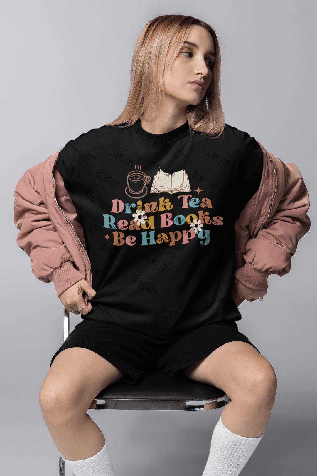 "Drink Tea, Read Books, Be Happy" – DTF Transfer for Book and Tea Lovers | Relaxing & Uplifting Design - KT SUBLIMATION, DTF AND MORE LLC