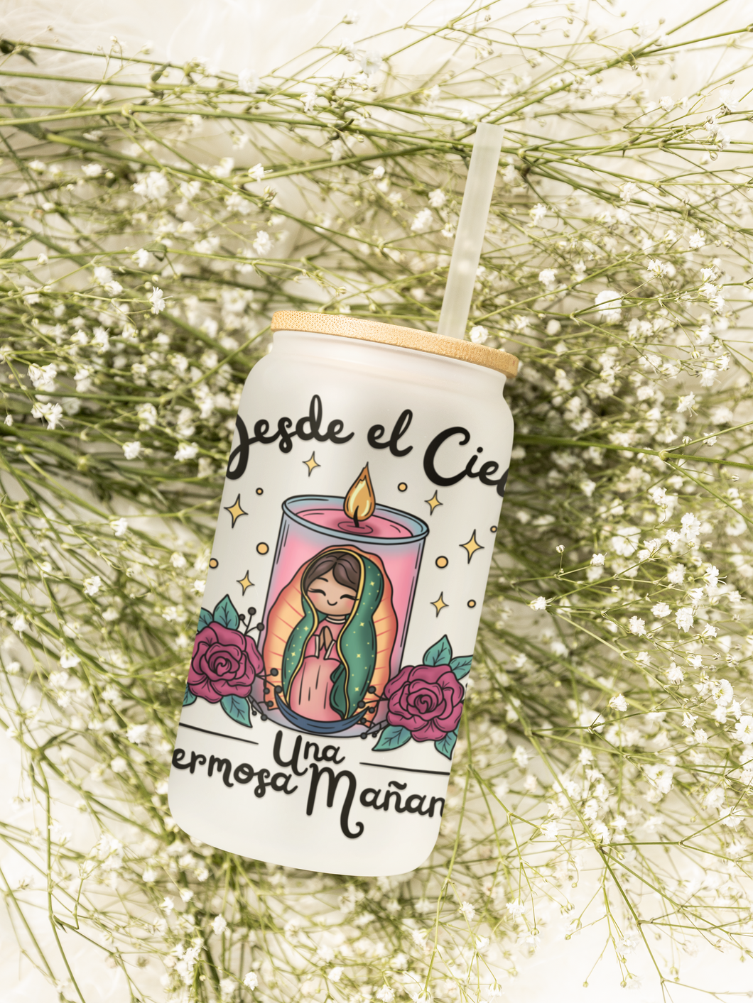 Desde el Cielo una hermosa Manana Virgen de Guadalupe 16oz UV DTF Wrap