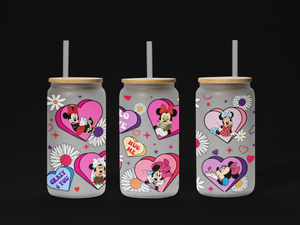 Valentine Couple Cartoon UV DTF Wrap – 16oz Libbey Glass Ready to Apply!" 💕🥤✨