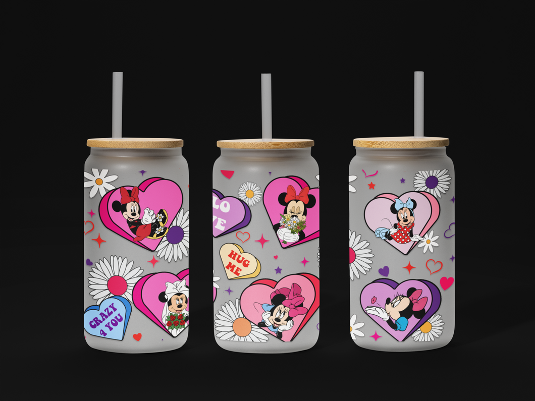 Valentine Couple Cartoon UV DTF Wrap – 16oz Libbey Glass Ready to Apply!