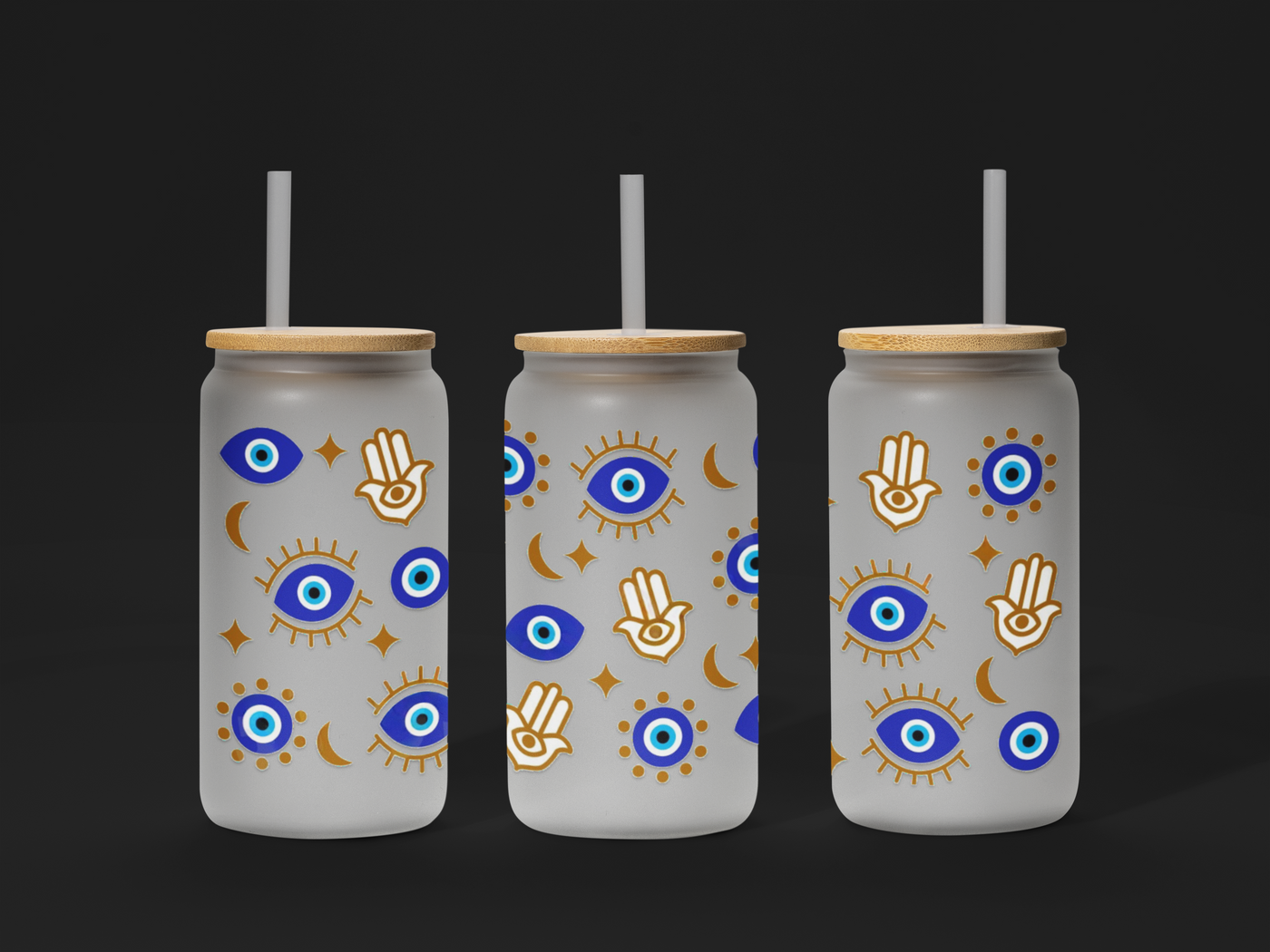 UV DTF Evil Eye Hamsa 16oz Cup Wrap – Good Vibes & Protection 🔮💙✨