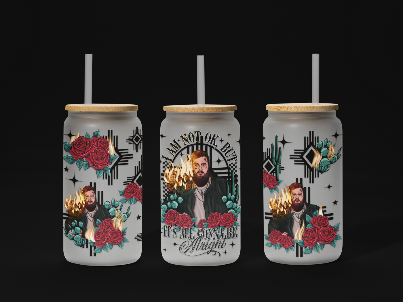"I'm Not Okay But It's Gonna Be Alright" 16oz UV DTF Libbey Wrap – Trendy Mental Health-Inspired Glass Wrap