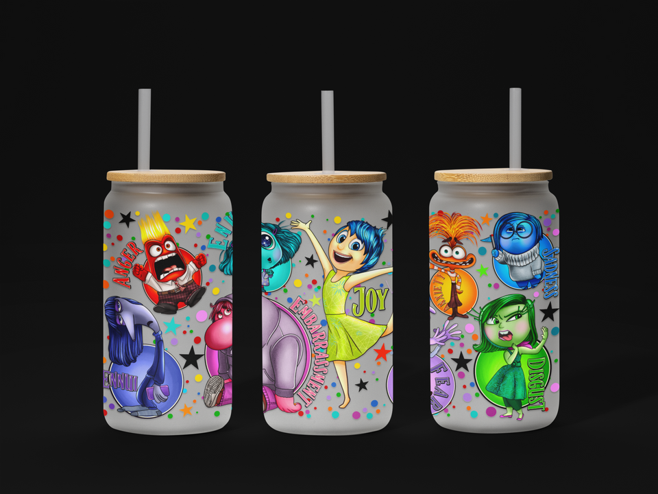 Cartoon Emotions Friends 16oz Libbey Can Glass, Mental Health , Speech Therapy, Cartoon Tumbler Wrap, Today I Feel 16oz Glass Can