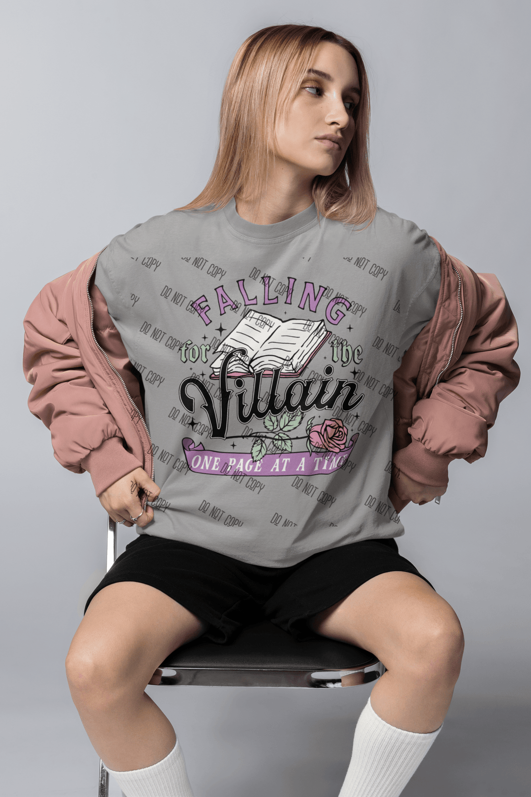 Falling for the Villain One Page at a Time" DTF Transfer – For Book Lovers & Romance Fans - KT SUBLIMATION, DTF AND MORE LLC