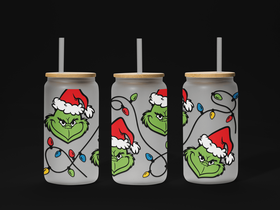 Festive Grinch 16oz UV DTF Wrap – Bring Holiday Mischief to Your Cup! 🎄💚 - KT SUBLIMATION, DTF AND MORE LLC