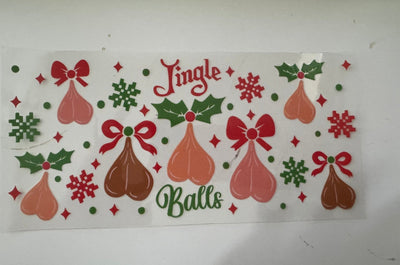 Festive Jingle Balls 16oz UV DTF Wrap – Fun & Playful Holiday Libbey Glass Wrap - KT SUBLIMATION, DTF AND MORE LLC