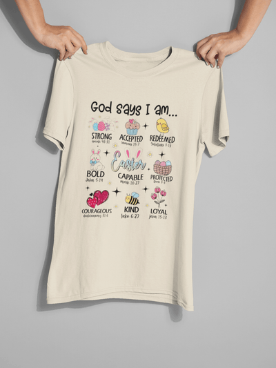 God Says I Am DTF Transfer – Faith - Filled Affirmations for Christian Apparel - KT SUBLIMATION, DTF AND MORE LLC