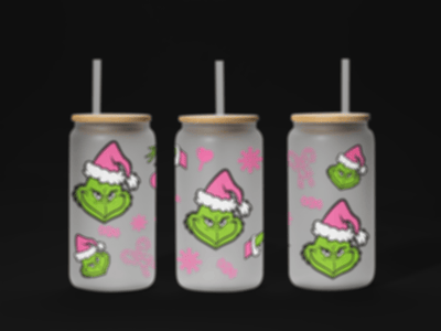 Grinch 16oz UV DTF Wrap – Waterproof & Ready to Apply for Christmas Glass Cups - KT SUBLIMATION, DTF AND MORE LLC