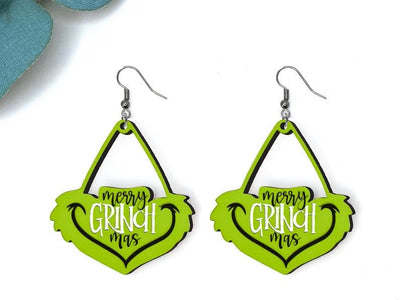Grinch Dangle Earrings – Handmade Holiday Earrings for Christmas Spirit with a Twist - KT SUBLIMATION, DTF AND MORE LLC