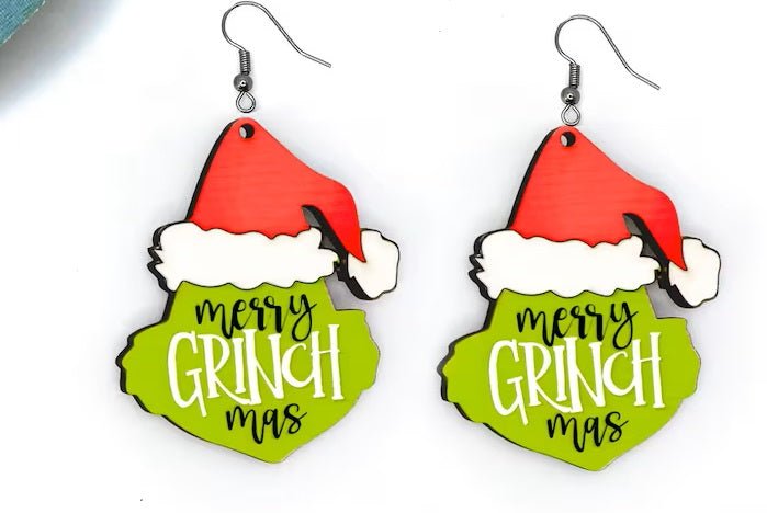 Grinch Dangle Earrings – Handmade Holiday Earrings for Christmas Spirit with a Twist - KT SUBLIMATION, DTF AND MORE LLC