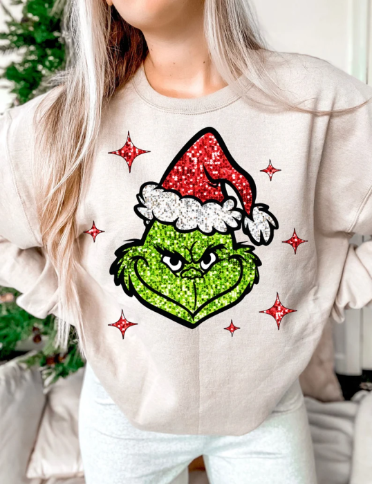 Grinch Sequin Christmas Dtf Direct To Film