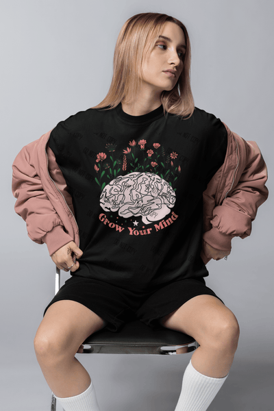 "Grow Your Mind" – DTF Transfer for Book Lovers & Knowledge Seekers | Motivational & Inspirational Design - KT SUBLIMATION, DTF AND MORE LLC