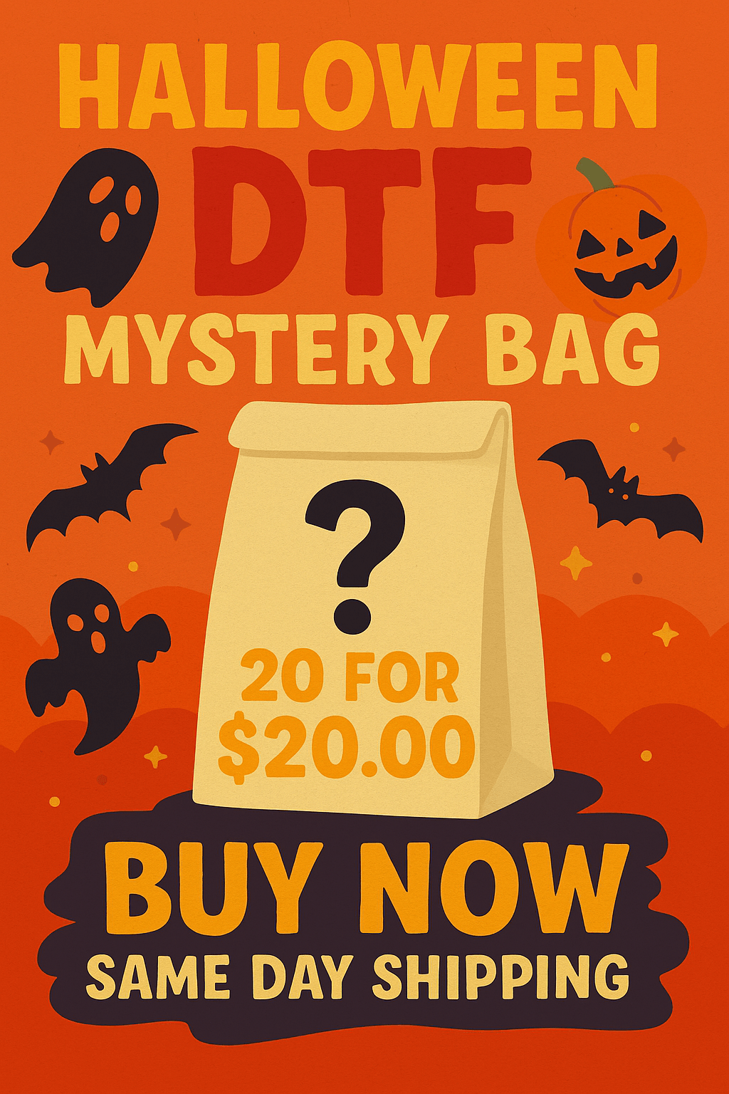 Halloween DTF Mystery Bag – 20 Spooky Transfers for Just $20! | Same Day Shipping - KT SUBLIMATION, DTF AND MORE LLC