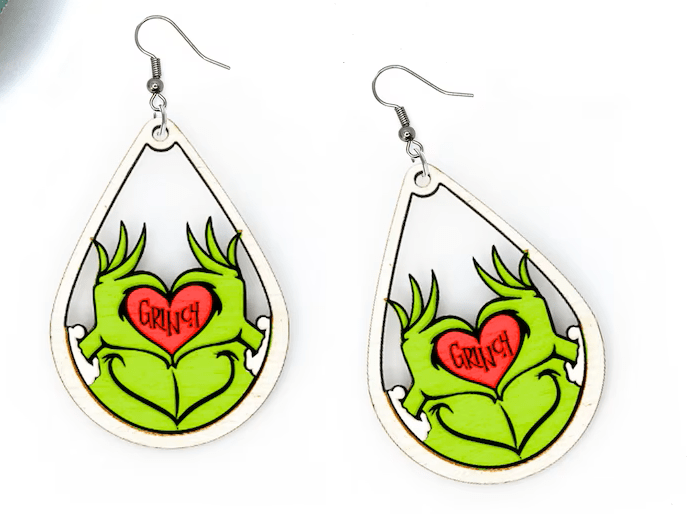 Heart Long Grinch arrings - KT SUBLIMATION, DTF AND MORE LLC