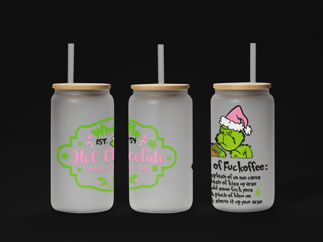 Hot Chocolate Mr. Green 16oz UV DTF Wrap – Waterproof Holiday Wrap for Libbey Glass Cups - KT SUBLIMATION, DTF AND MORE LLC