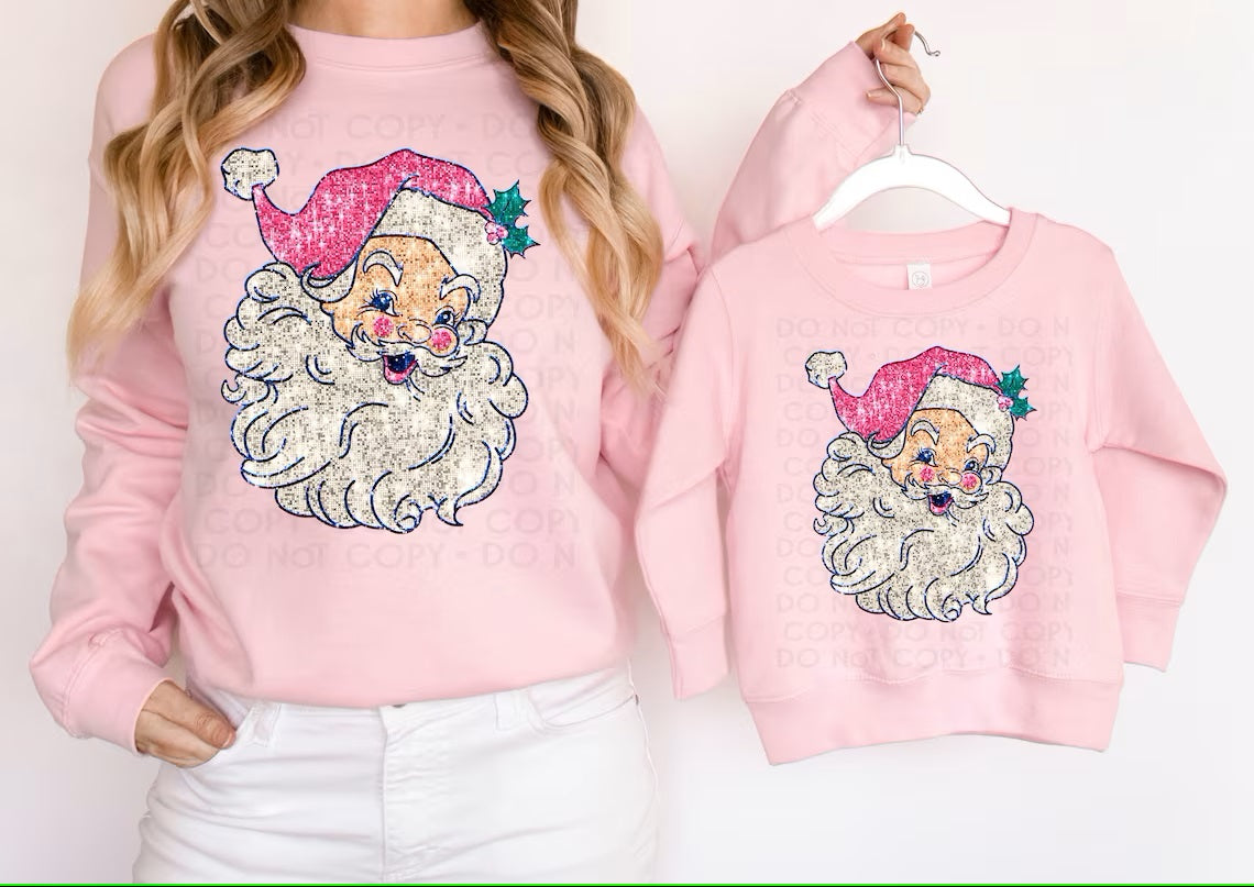 Sequin Santa DTF Shirt - Sparkly Christmas Tees