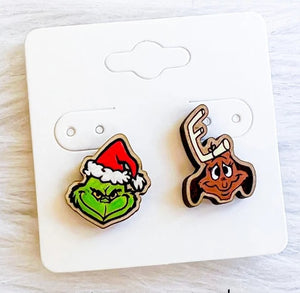 Stud Grinch and Dog earrings