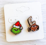 Stud Grinch and Dog earrings