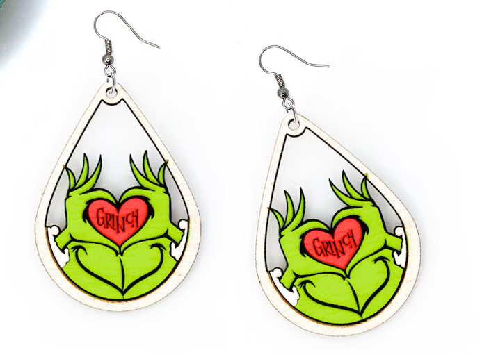 Heart Long Grinch arrings