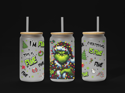 I'm Fine, Everything is Fine Christmas 16oz UV DTF Glass Can Wrap, Funny Christmas Glass Wrap, Waiting for christmas - KT SUBLIMATION, DTF AND MORE LLC
