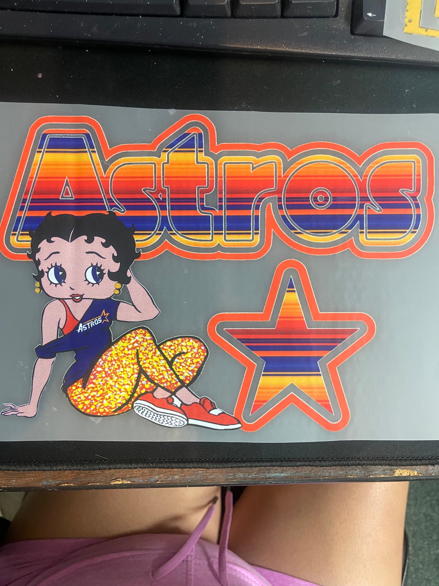 Betty Boop Astros DTF ready to press transfer