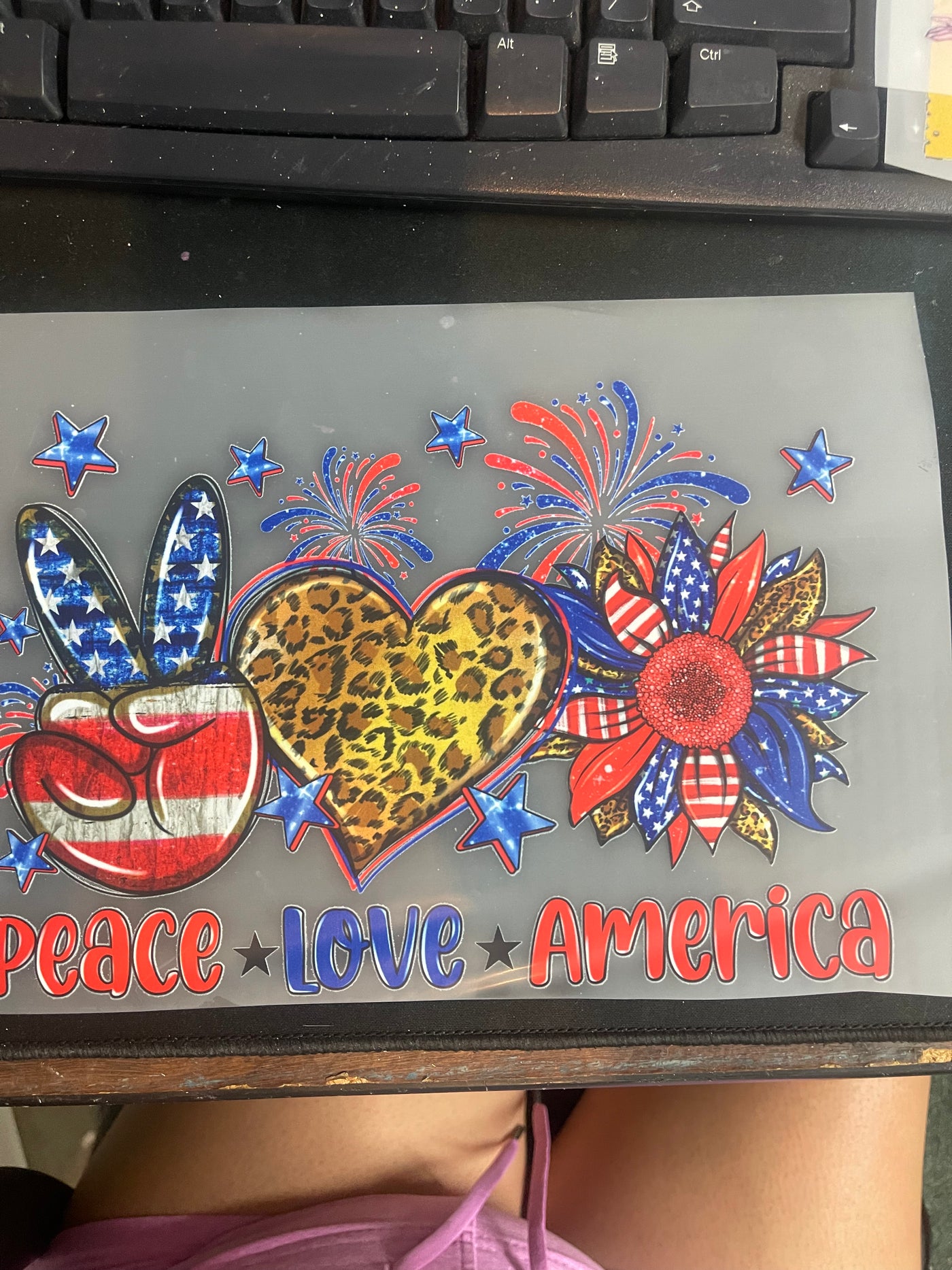 Peace Love América DTF ready to press transfer