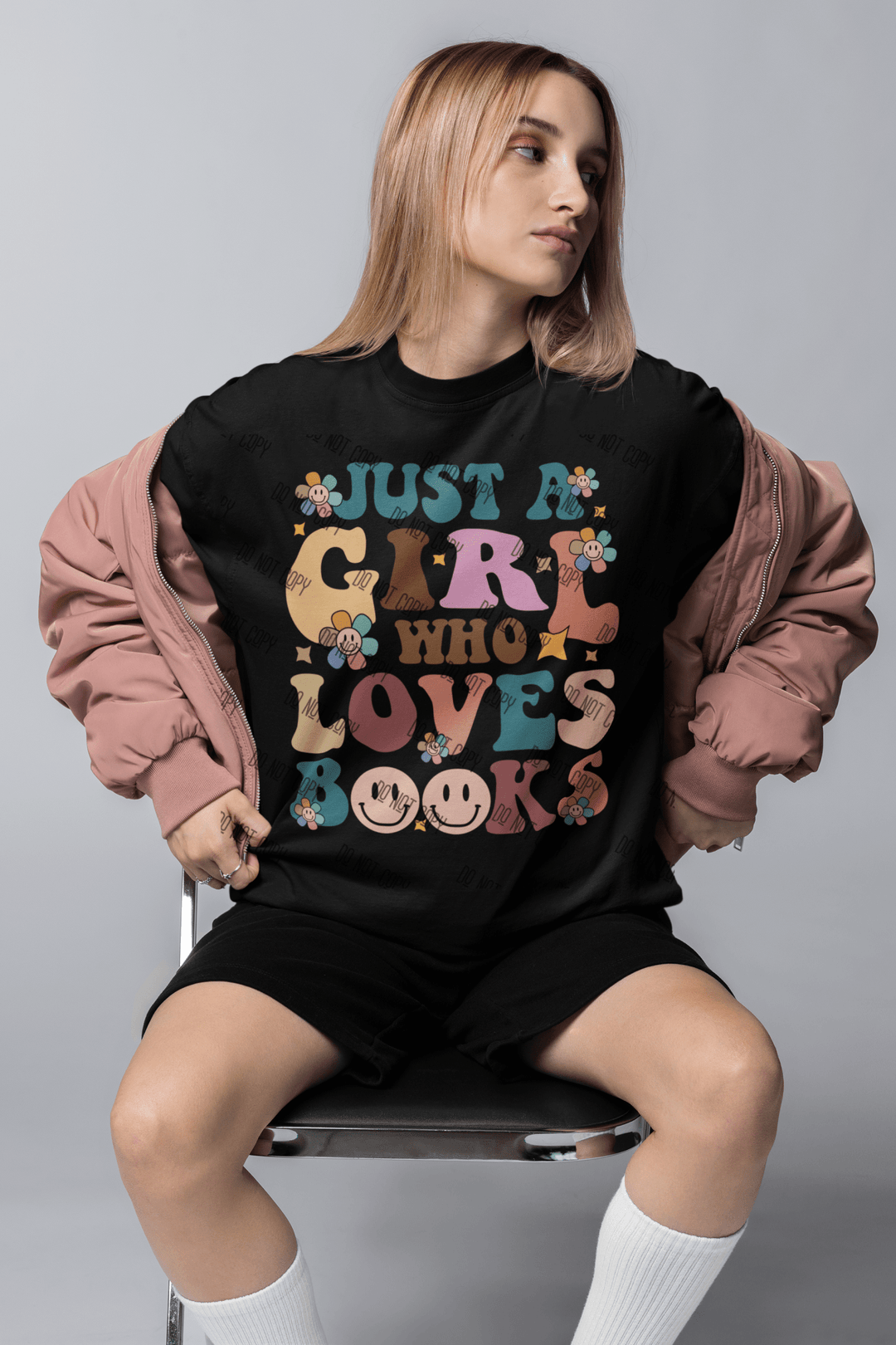 "Just a Girl Who Loves Books" – DTF Transfer for Book Lovers | Cute & Empowering Design for Readers - KT SUBLIMATION, DTF AND MORE LLC