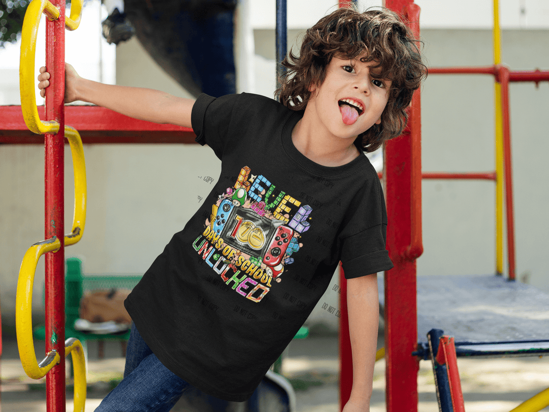 Level 100 Days of School Unlocked DTF Transfer – Gamer - Themed School Milestone Print 🎮🏆 - KT SUBLIMATION, DTF AND MORE LLC