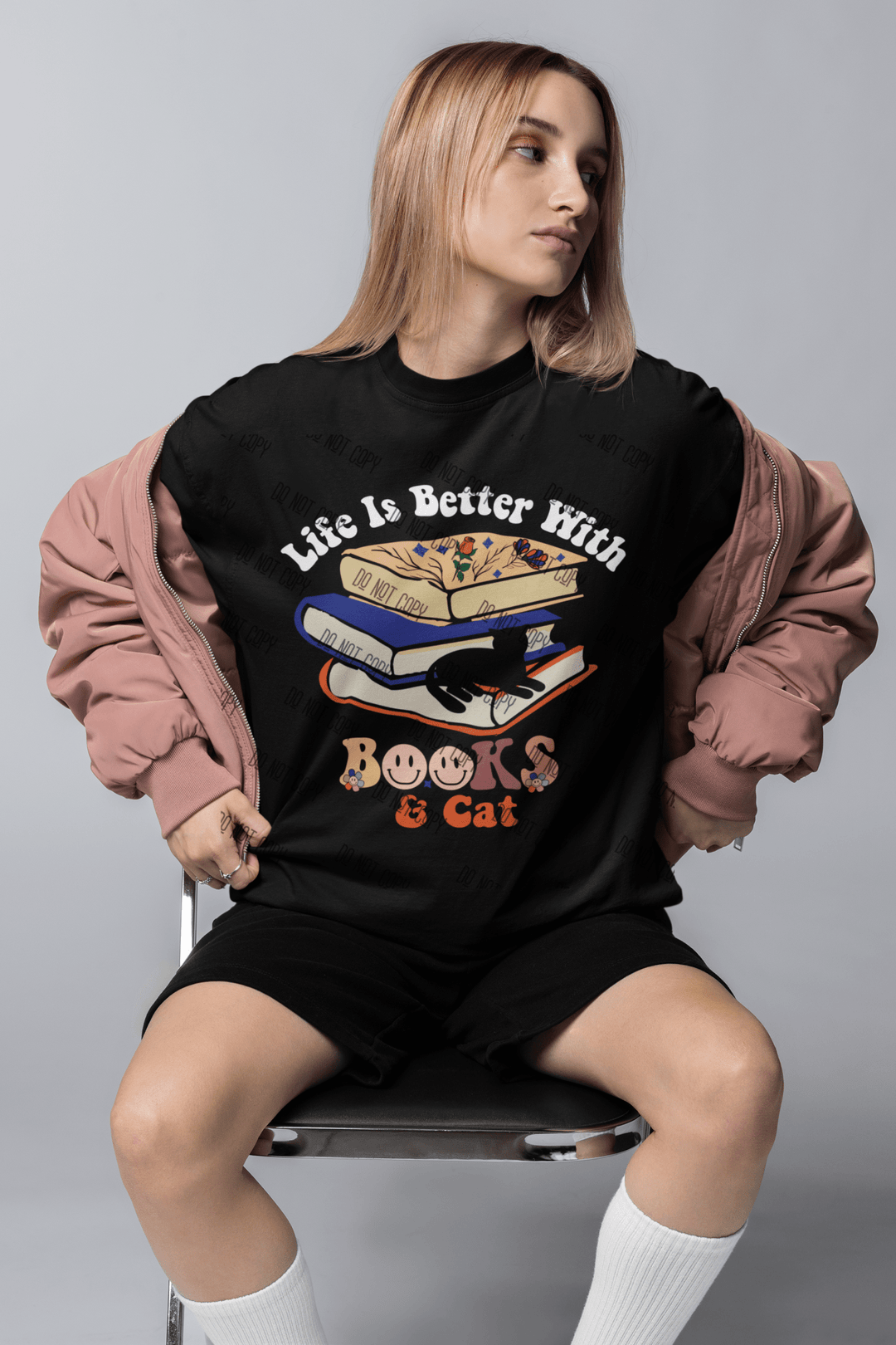 "Life is Better with Books & Cats" – DTF Transfer for Book & Cat Lovers | Cozy & Charming Design - KT SUBLIMATION, DTF AND MORE LLC