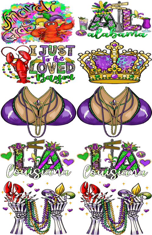 Mardi Gras Pre - Made Gang Sheet DTF | Ready - to - Press | Vibrant & Customizable Designs - KT SUBLIMATION, DTF AND MORE LLC