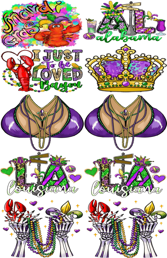 Mardi Gras Pre - Made Gang Sheet DTF | Ready - to - Press | Vibrant & Customizable Designs - KT SUBLIMATION, DTF AND MORE LLC