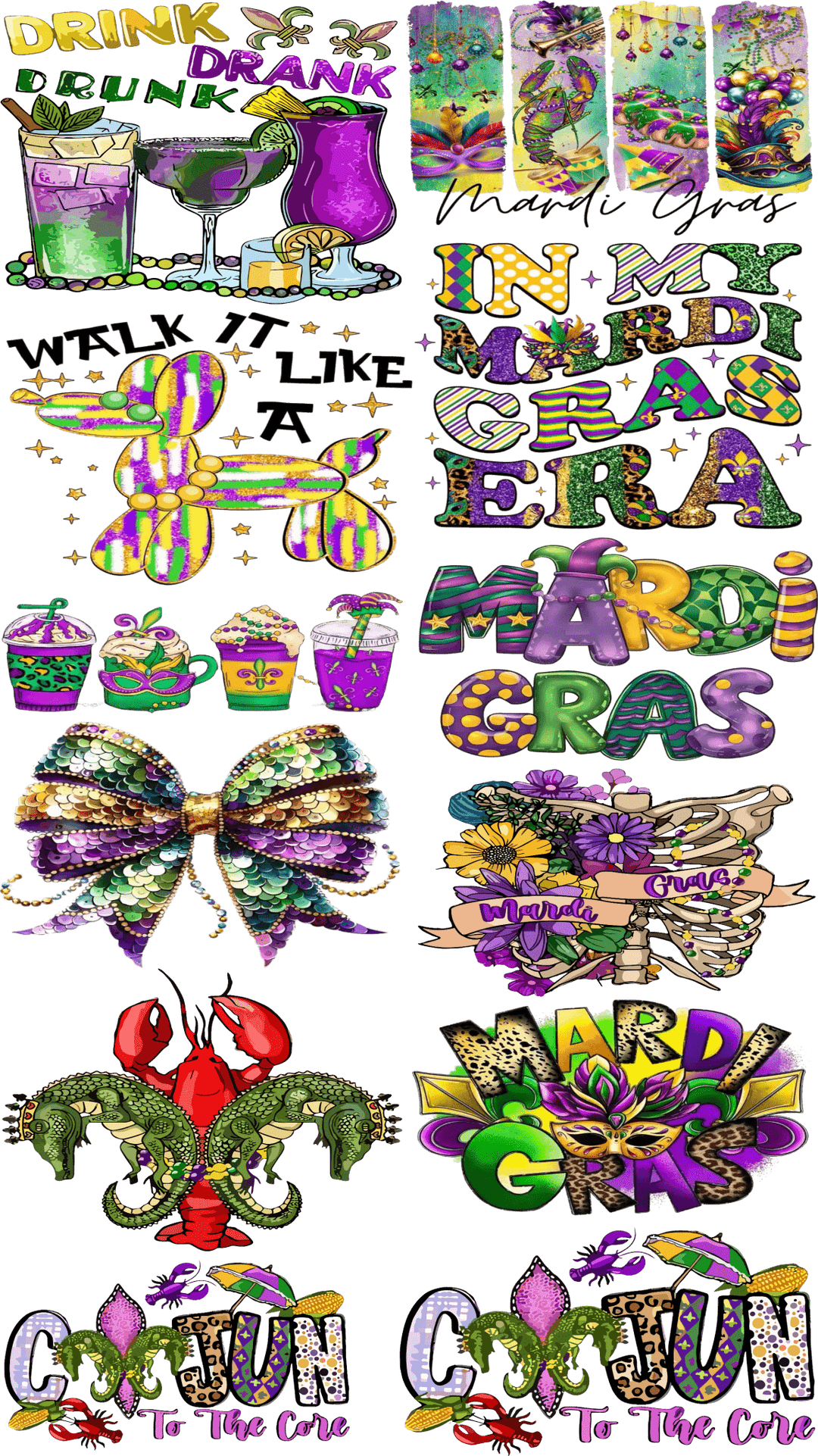 Mardi Gras Pre - Made Gang Sheet DTF | Ready - to - Press | Vibrant & Customizable Designs - KT SUBLIMATION, DTF AND MORE LLC