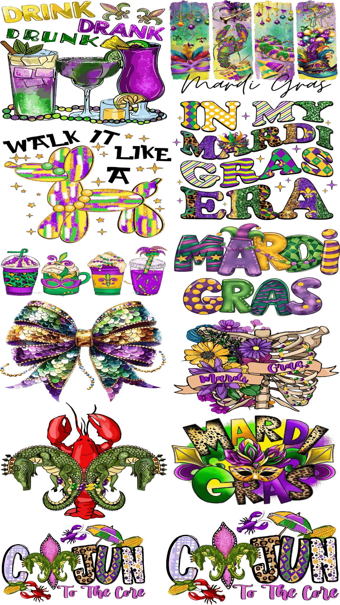 Mardi Gras Pre - Made Gang Sheet DTF | Ready - to - Press | Vibrant & Customizable Designs - KT SUBLIMATION, DTF AND MORE LLC