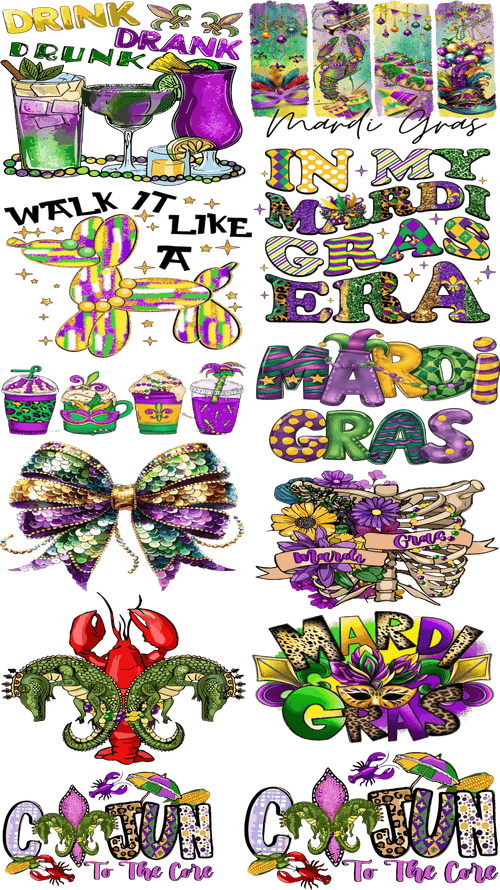 Mardi Gras Pre - Made Gang Sheet DTF | Ready - to - Press | Vibrant & Customizable Designs - KT SUBLIMATION, DTF AND MORE LLC
