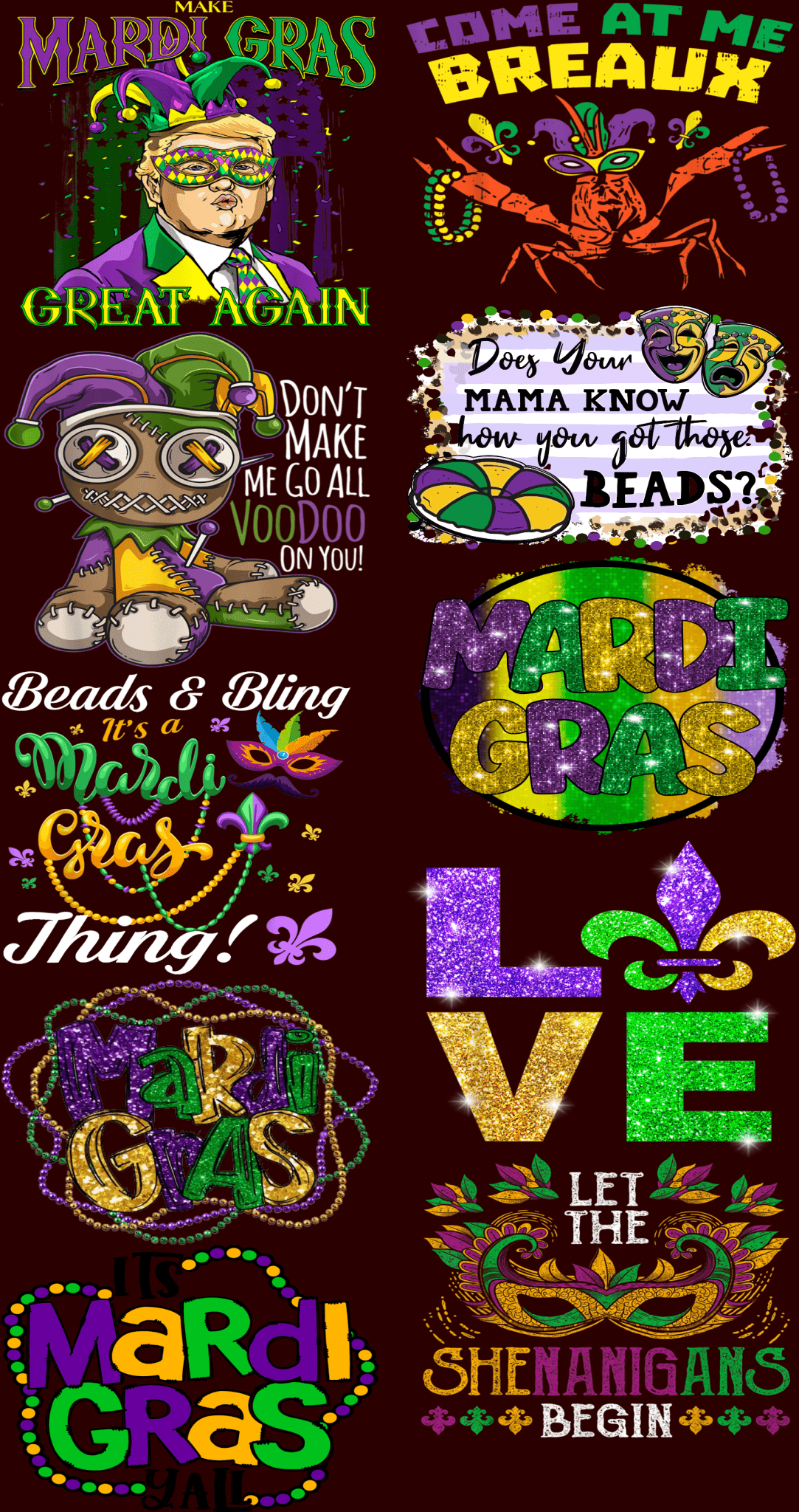 Mardi Gras Pre - Made Gang Sheet DTF | Ready - to - Press | Vibrant & Customizable Designs - KT SUBLIMATION, DTF AND MORE LLC