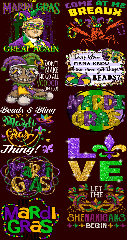 Mardi Gras Pre - Made Gang Sheet DTF | Ready - to - Press | Vibrant & Customizable Designs - KT SUBLIMATION, DTF AND MORE LLC
