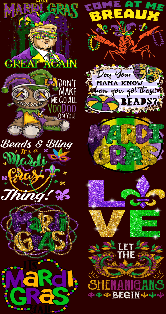Mardi Gras Pre - Made Gang Sheet DTF | Ready - to - Press | Vibrant & Customizable Designs - KT SUBLIMATION, DTF AND MORE LLC