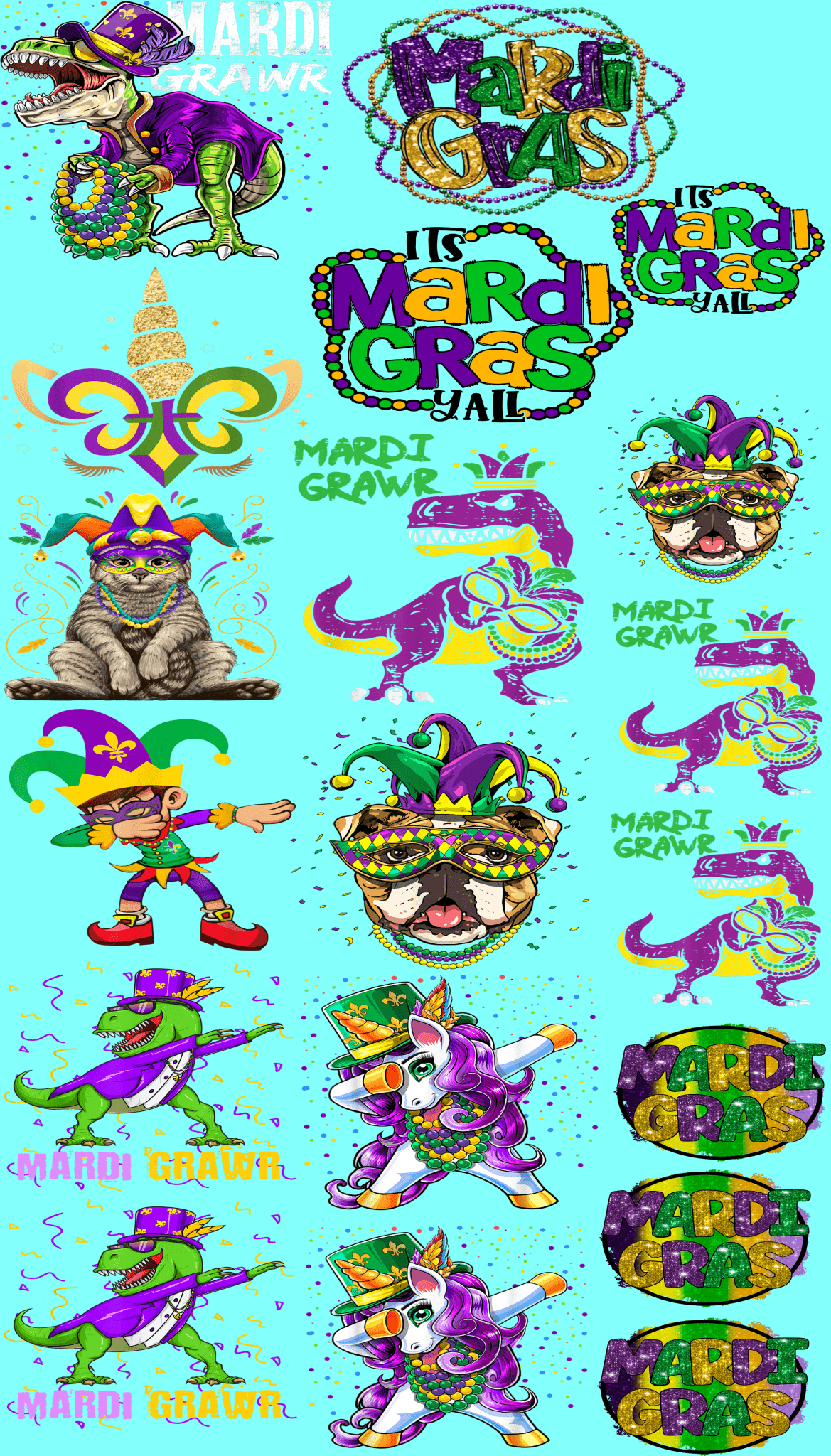 Mardi Gras Pre - Made Gang Sheet DTF | Ready - to - Press | Vibrant & Customizable Designs - KT SUBLIMATION, DTF AND MORE LLC