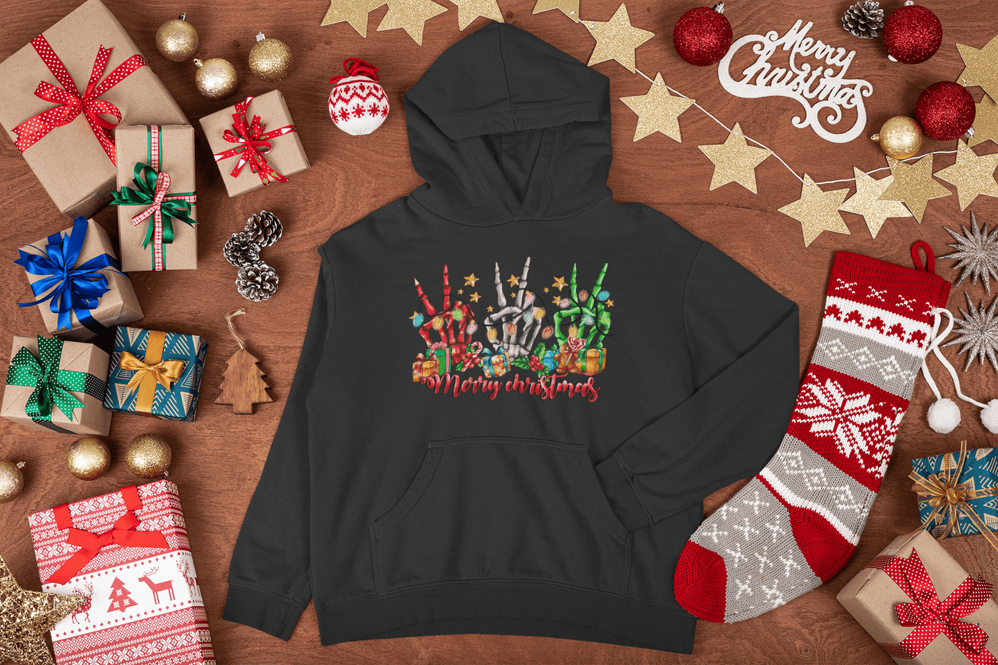 Merry Chirstmas skeleton hands DTF - KT SUBLIMATION, DTF AND MORE LLC