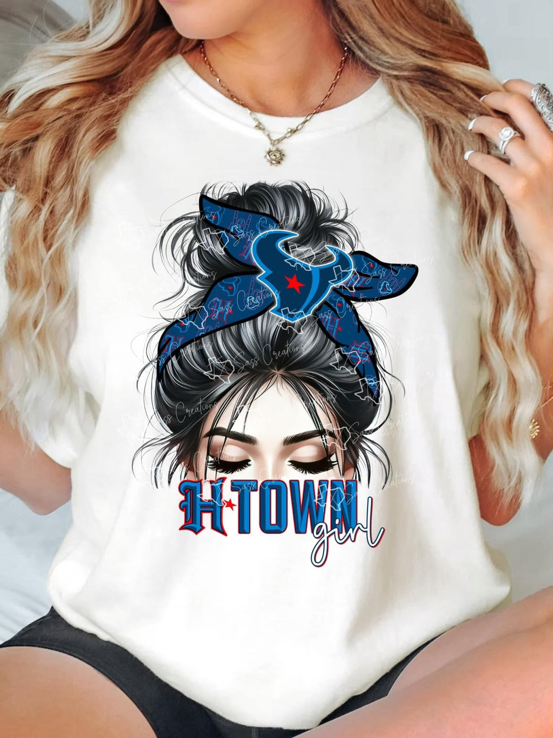 Messy hair Texans DTF - KT SUBLIMATION, DTF AND MORE LLC