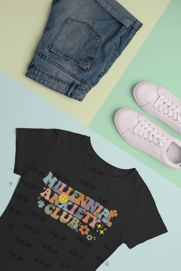 Millennial Anxiety Club DTF Transfer – Relatable & Trendy Heat Transfer Design - KT SUBLIMATION, DTF AND MORE LLC