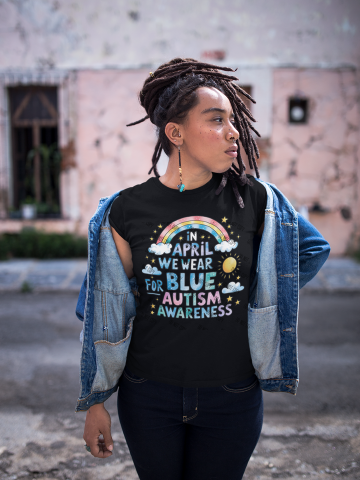 In April We Wear Blue for Autism Awareness DTF Transfer – Ready-to-Press Advocacy Design