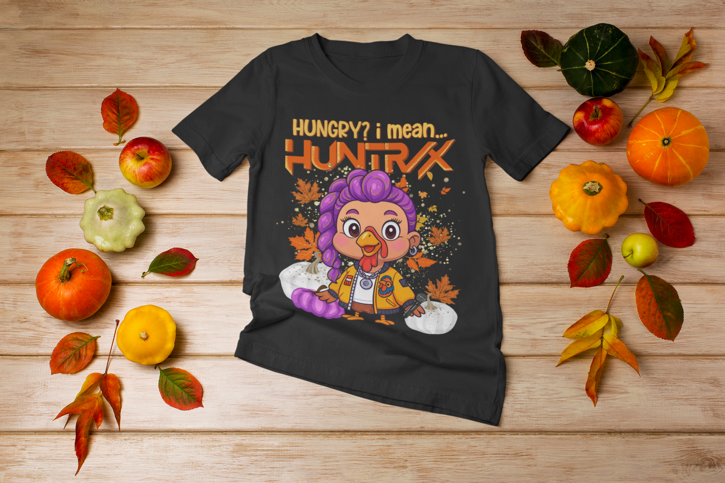 Huntrix K-Pop Thanksgiving DTF Transfer – Cute K-Idol Holiday Print | Ready-to-Press Turkey Day Shirt Design
