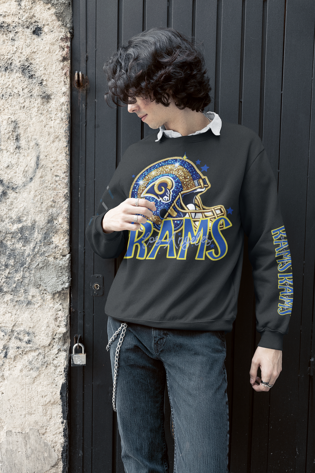 Rams  Front and Sleeve  Faux Embroidery Football  DTF