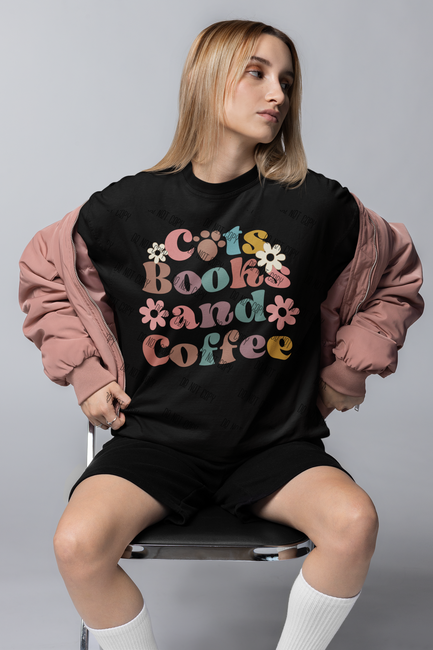 Cats, Books, and Coffee – DTF Transfer for Cat & Book Lovers | Cozy & Fun Design