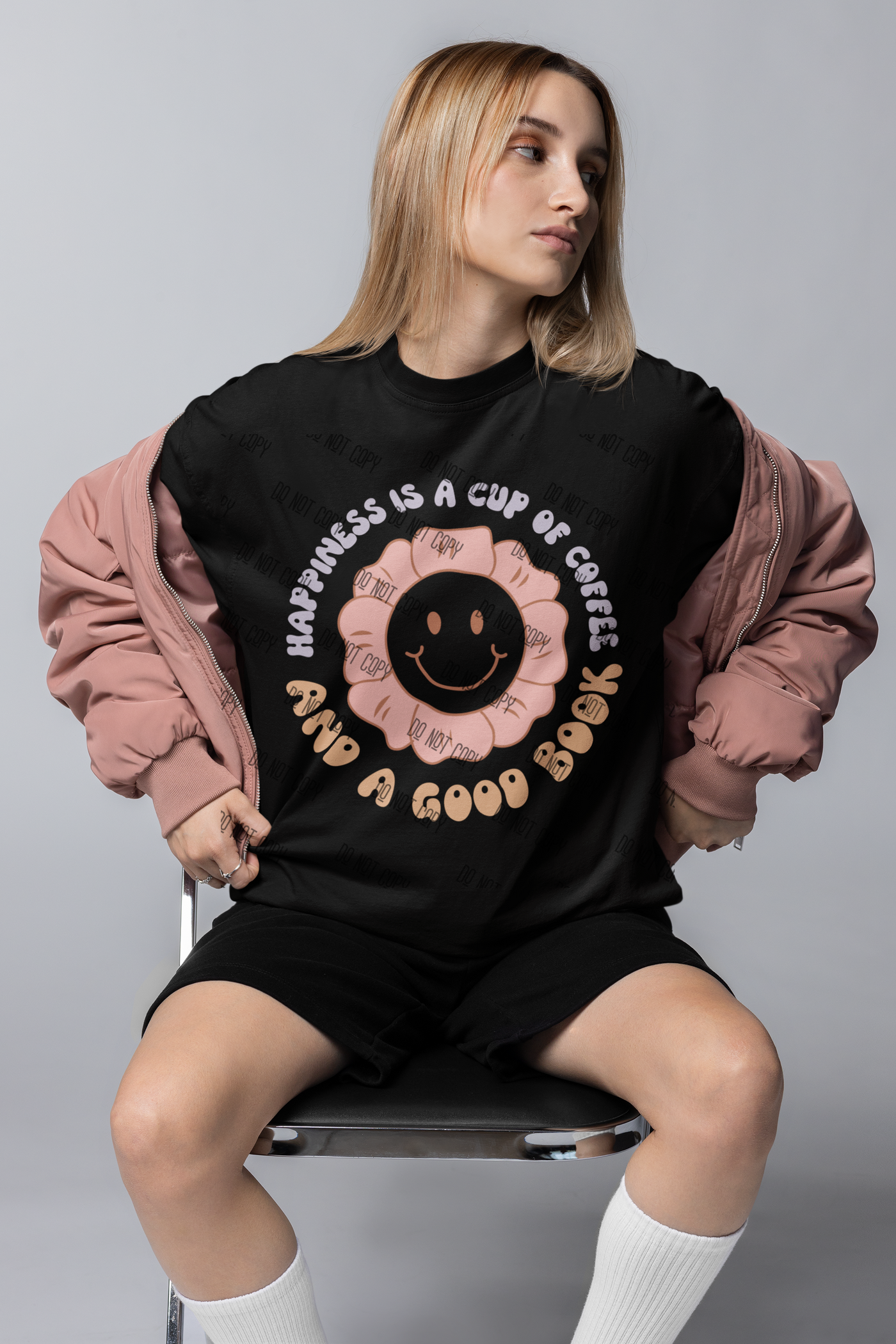 "Happiness is a Cup of Coffee and a Good Book" – DTF Transfer for Book and Coffee Lovers | Cozy & Heartwarming Design