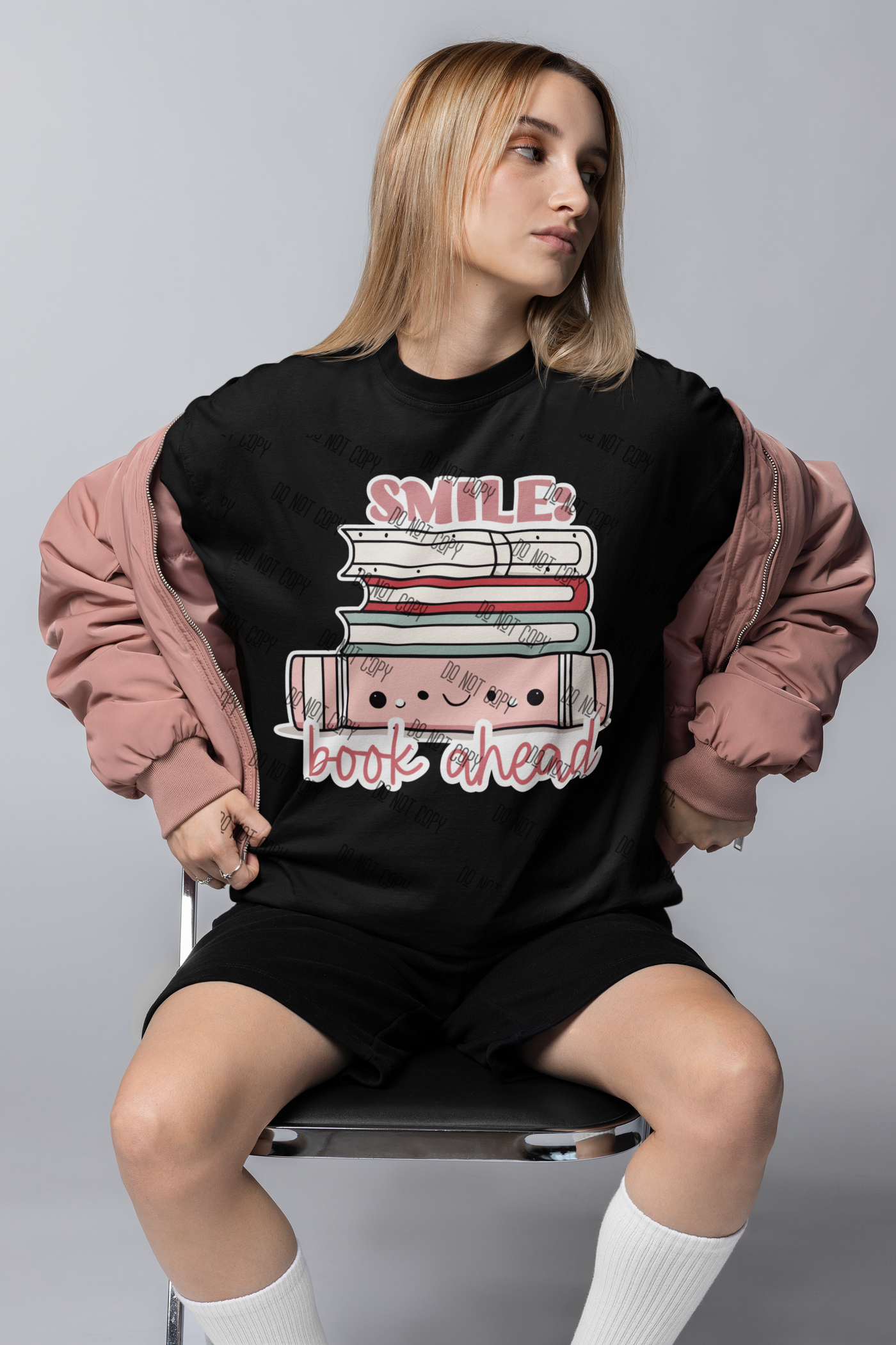 "Smile, Book Ahead" – DTF Transfer for Book Lovers | Positive & Fun Design for Readers