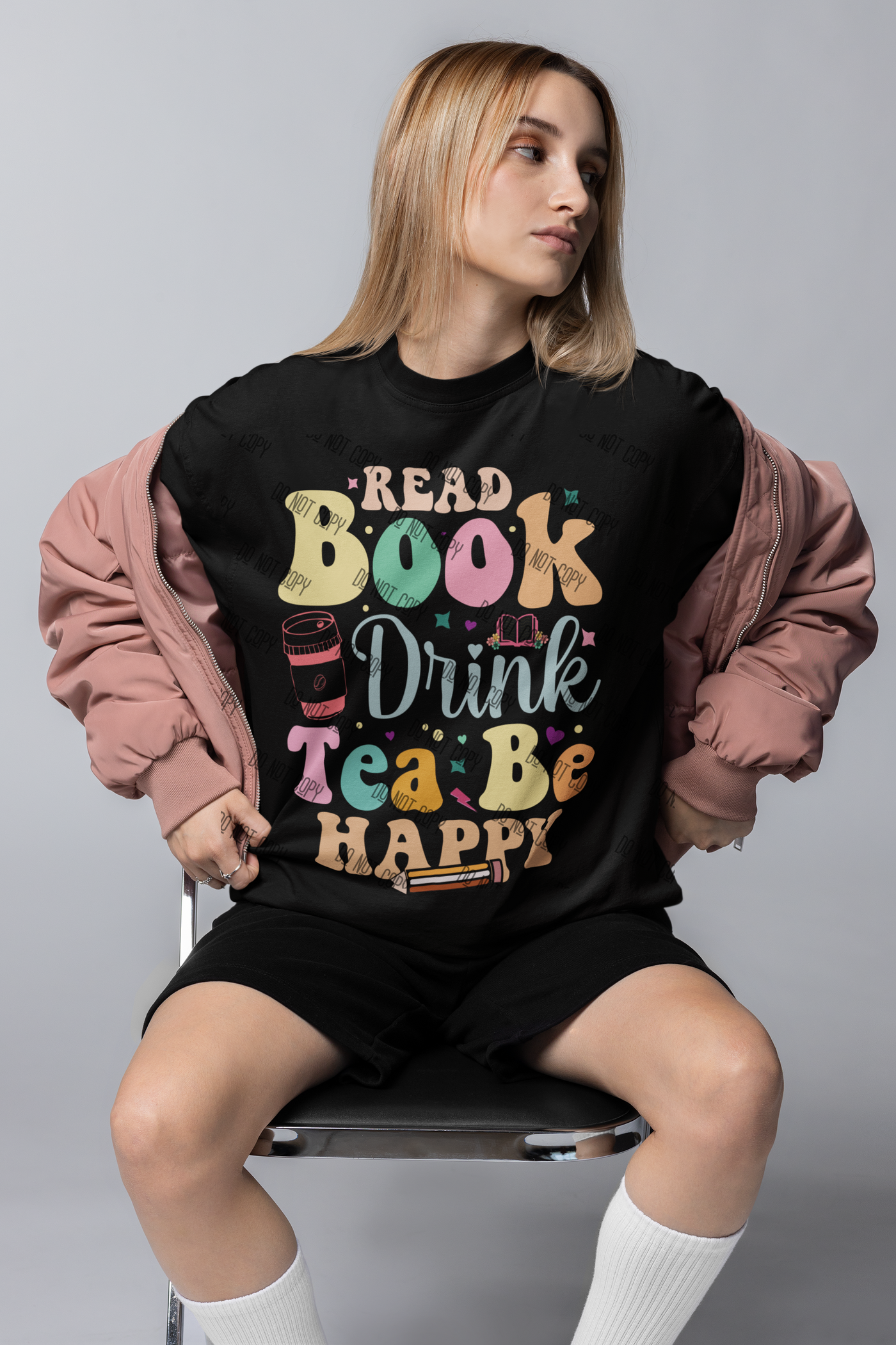 Read Books, Drink Tea, Be Happy – DTF Transfer for Book Lovers | Cozy & Uplifting Design for Readers