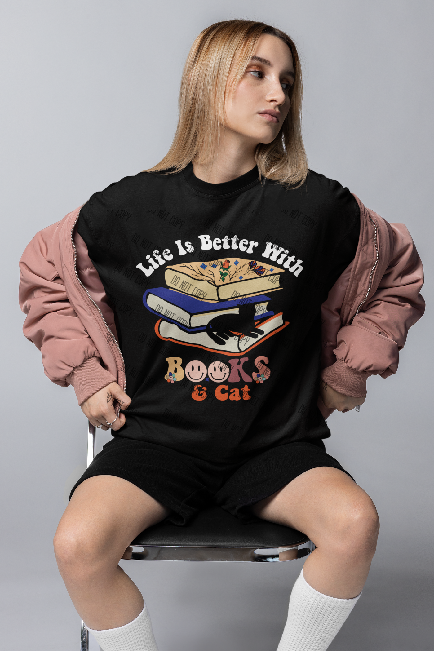 "Life is Better with Books & Cats" – DTF Transfer for Book & Cat Lovers | Cozy & Charming Design